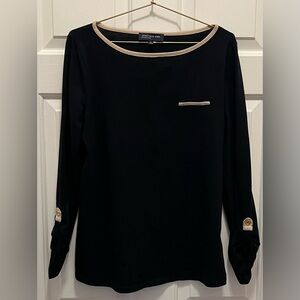 Jones New York Black and Cream Long Sleeve Top | Size Large